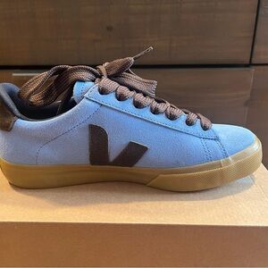 Veja Blue Suede Sneaker with Brown Accents
